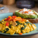 High Protein Breakfast for better health - turmeric, peppers, and spinach. Serve with avocado toast