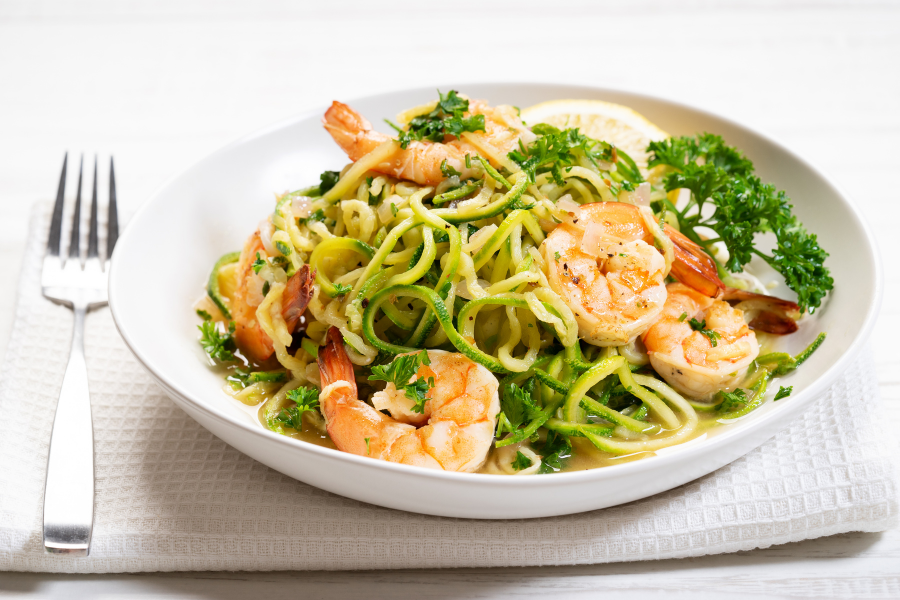 The Ultimate Anti Inflammation Meal Plan for Beginners - Zucchini noodles with grilled prawns